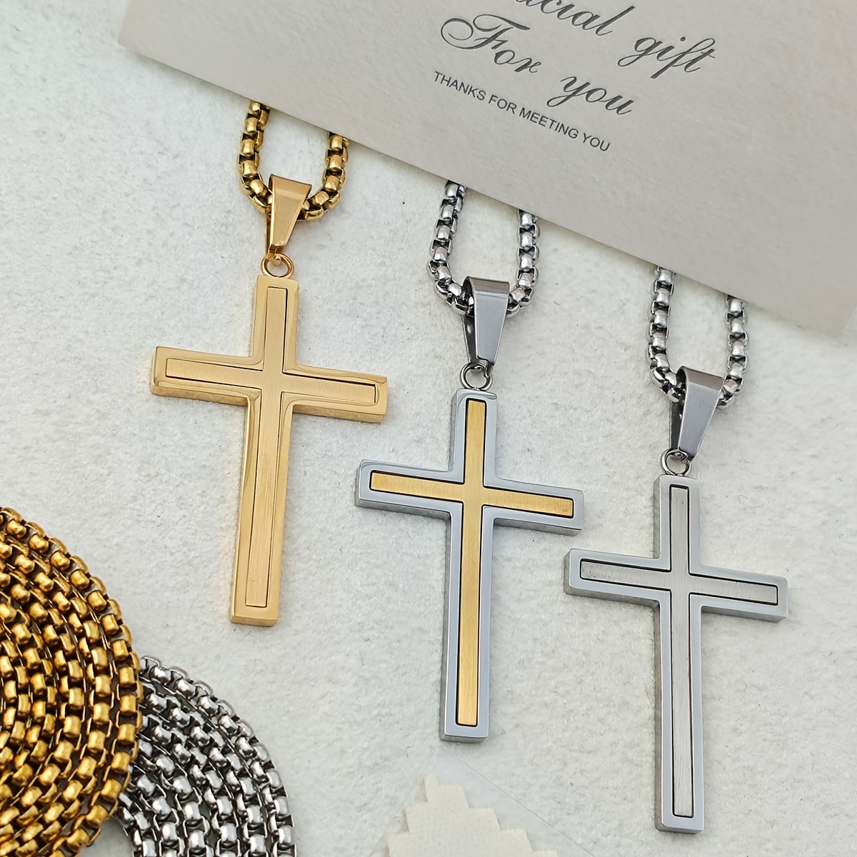 Hip Hop Couples Cross Pendant Layered Stainless Steel Necklace